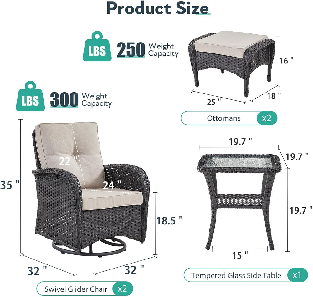 Outdoor Swivel Glider Rocker Chairs Set- 5 Piece Patio Furniture Set, Patio B...
