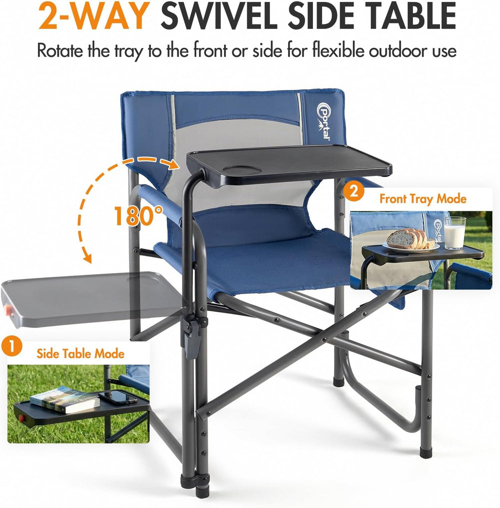 Portal Folding Director Chair with 2-Way Rotating Side Table, Heavy Duty 300 ...
