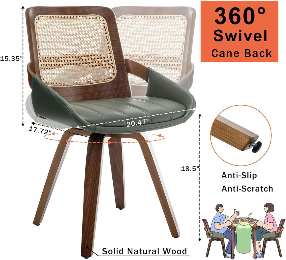 Set of 1 Swivel Rattan Dining Chair - Mid Century Modern Dining Chair with Be...