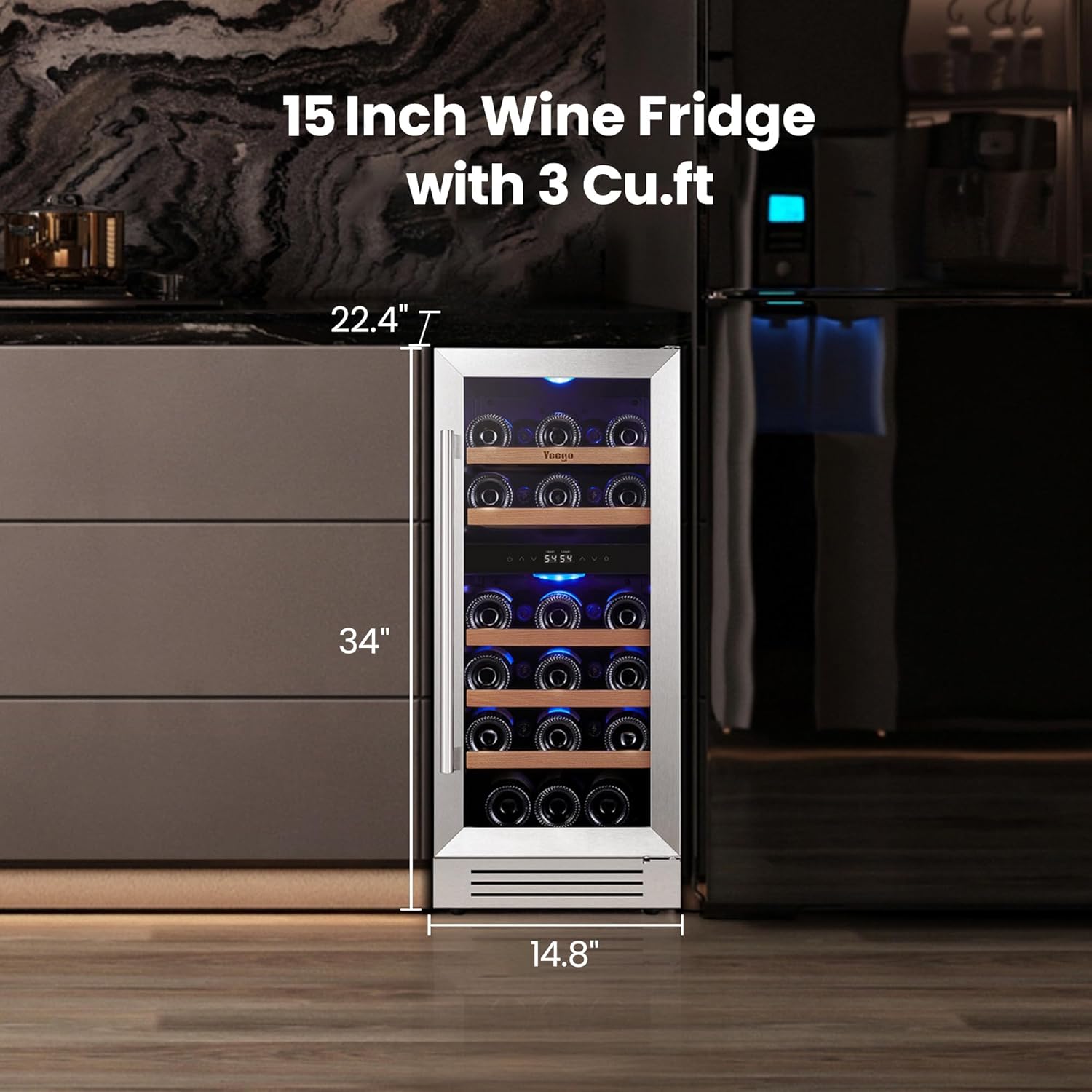 Yeego Wine Fridge Cooler - 15 Inch Dual Zone Wine Fridge Hold 28 Bottles, 40-65°F Wine Refrigerator Glass Door, Built in, Freestanding Under Counter Fridge for Beer Soda Drink Home Bar Office