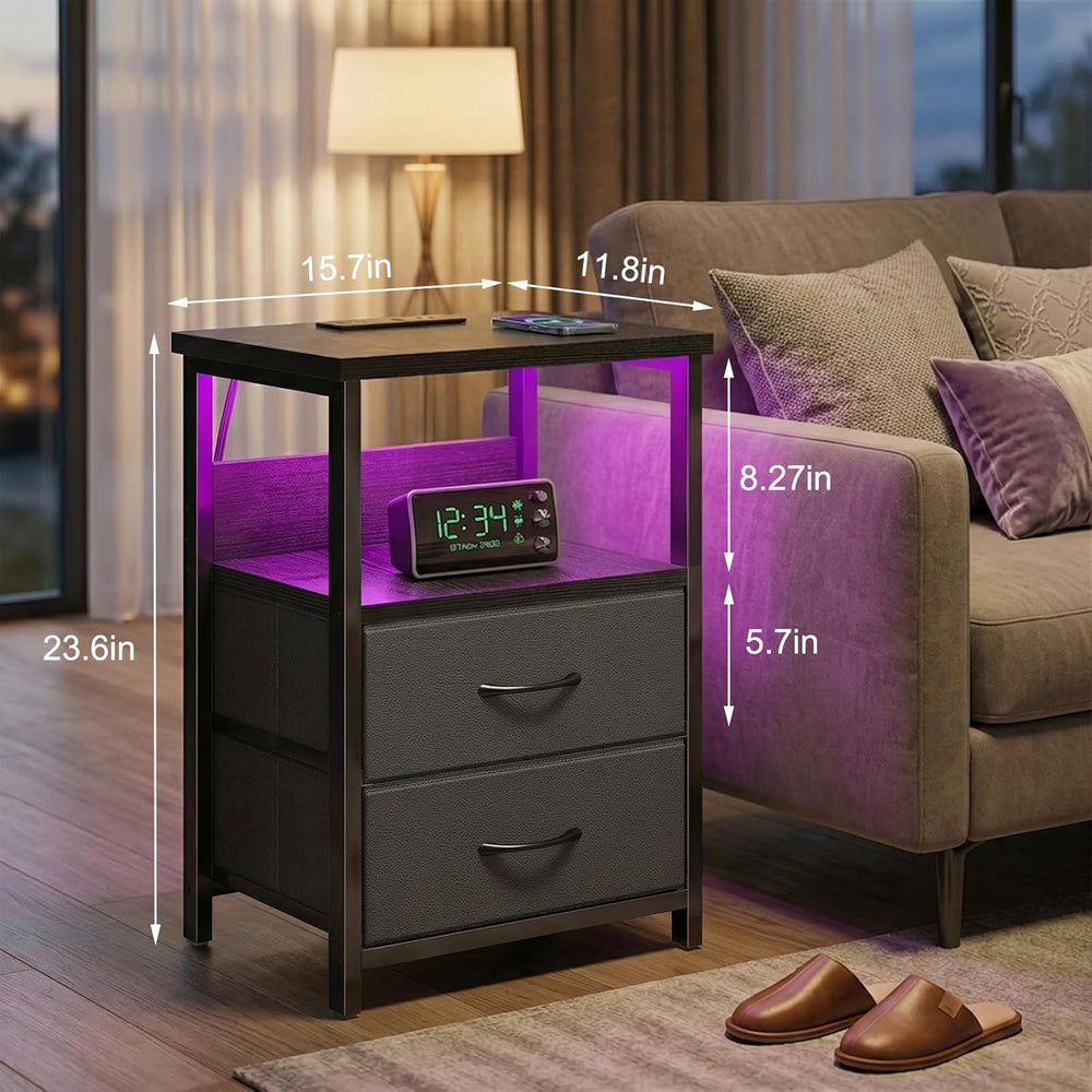 Fixwal Night Stand with Charging Station (2 AC Outlets & 2 U-S-B Ports) L...