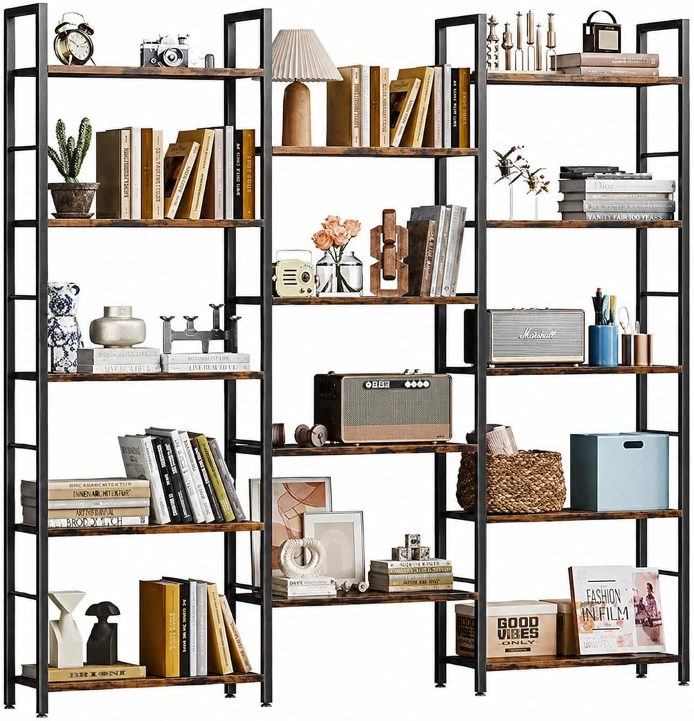 Shintenchi Large 5 Tier Bookshelf,Triple Bookcase, Tall Open Shelves