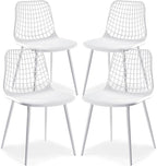 Poly & BARK Marais Modern Dining Chairs Set of 4 – Mid Century Modern Plastic Dining Chair with Metal Legs – Kitchen & Dining Room Chairs – Indoor/Outdoor – White