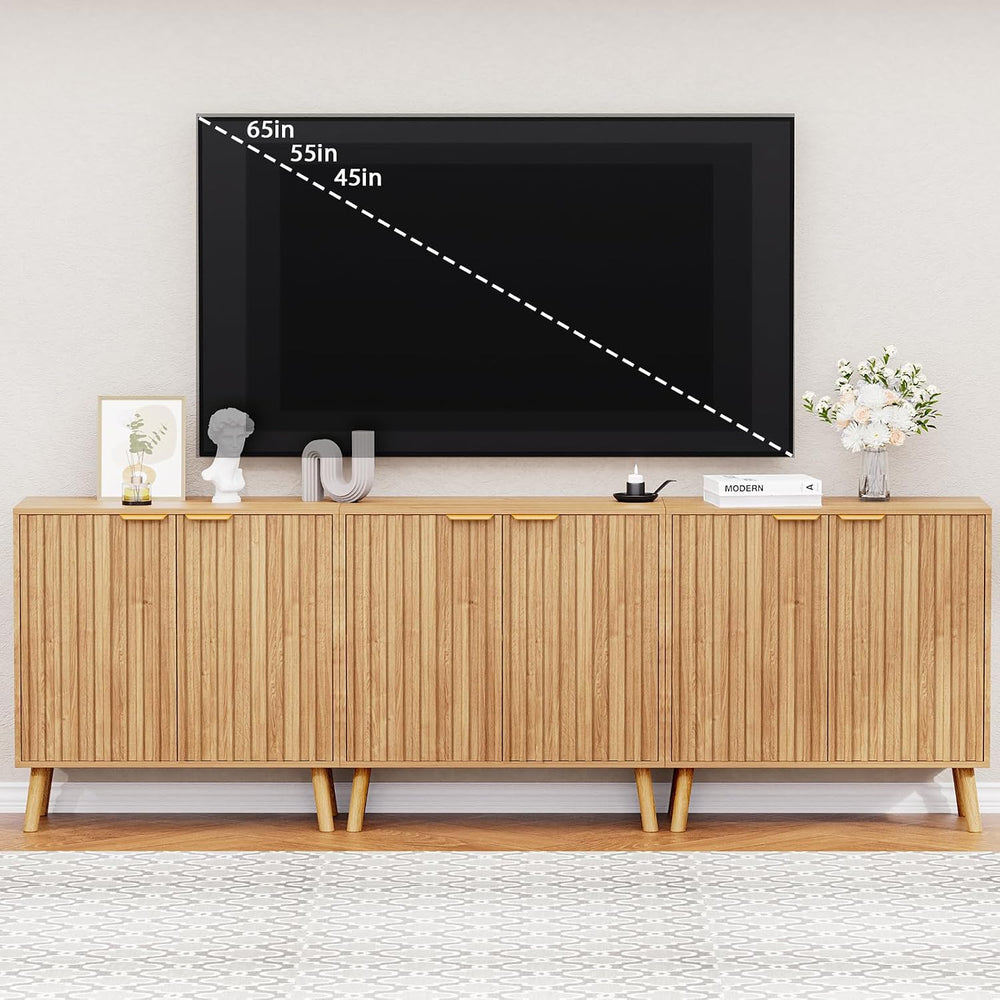 Fluted Storage Cabinet, Buffet Cabinet with Storage, Wood Sideboard with Adju...
