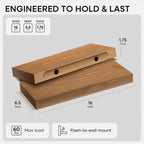 Homeforia 16 inch Golden Oak Floating Shelf, High End Solid Real Wood 16inch Small Floating Shelves for Wall Mounted, Oak Wooden 16in Floating Shelves, Heavy Duty Bracket, 16 X 6.5 X 1.75 in, Set of 2