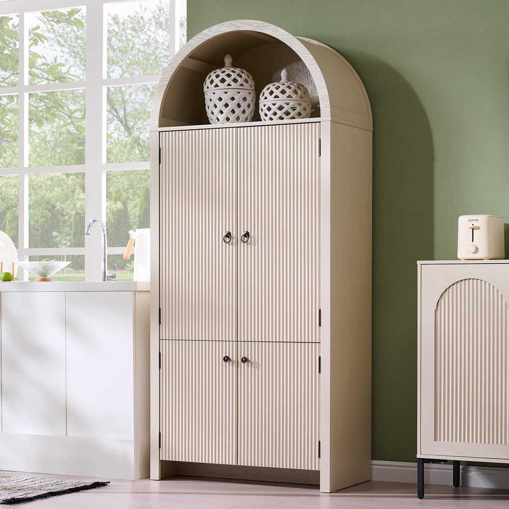 IFGET 71" Tall Arched Kitchen Pantry, Modern Fluted Wood Storage Cabinet...