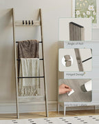 Blanket Ladder for Living Room, Decorative Quilt Rack with 4 Removable Hooks, 5-Tier Farmhouse Ladder Holder Shelf Organizer for Bedroom, Greige and Black BR02105B