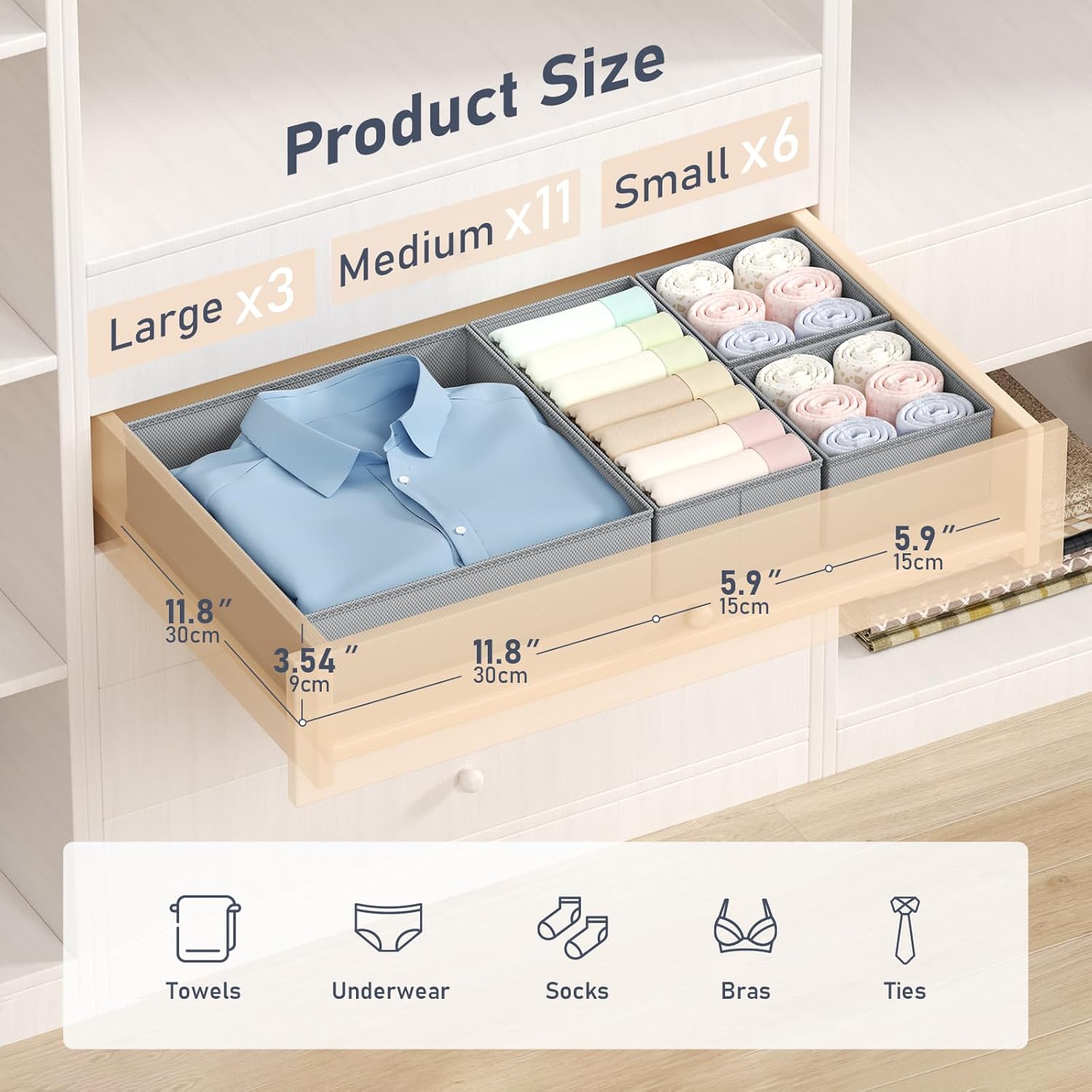 DIMJ Drawer Organizer Clothes Storage - 20 Pack Baby Dresser Organizer for Nursery, Foldable Closet Drawer Organizer Bins for Bedroom Organization, Fabric Storage Dividers for Socks, Underwears, Bras