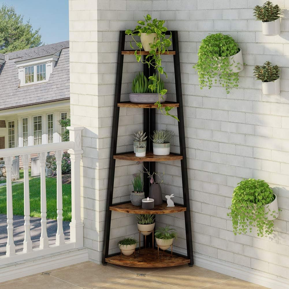 Tribesigns 70 inch Tall Corner Shelf, 5 Tier Rustic Corner Bookshelf Bookcase...