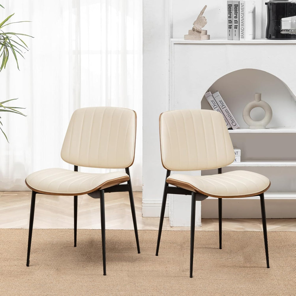 LUNLING Dining Room Chairs Mid Century Modern Retro Beige Faux Leather Chair ...