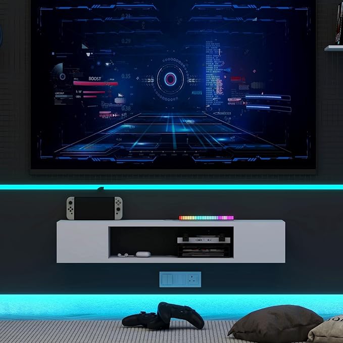 GHC Floating TV Stand, Wall Mounted Entertainment Center and Cabinet Shelf, Media Console for DVD Player, Space-Saving Under TV Shelf for Bedroom, Living Room (White)