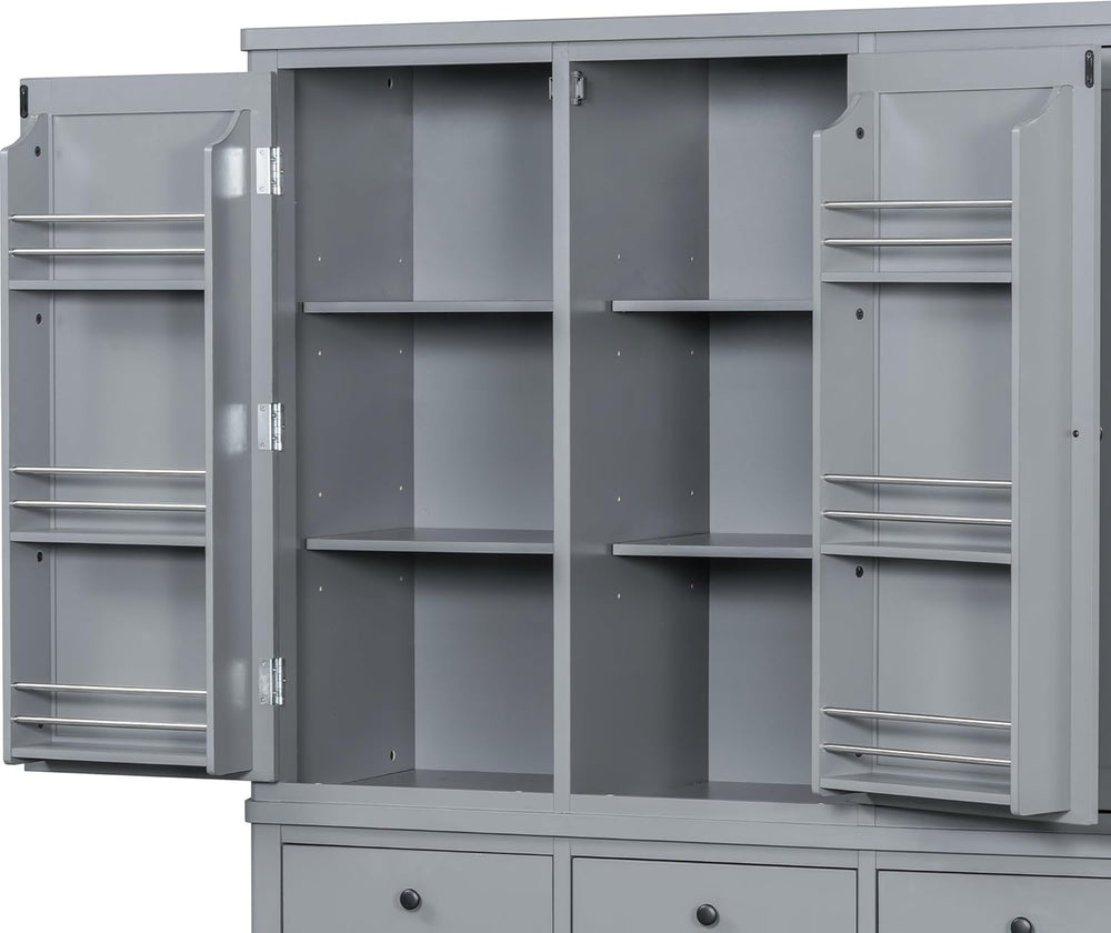 Merax 74.8'' Tall Kitchen Pantry Storage Cabinet with 6 Doors, 3 Draw...