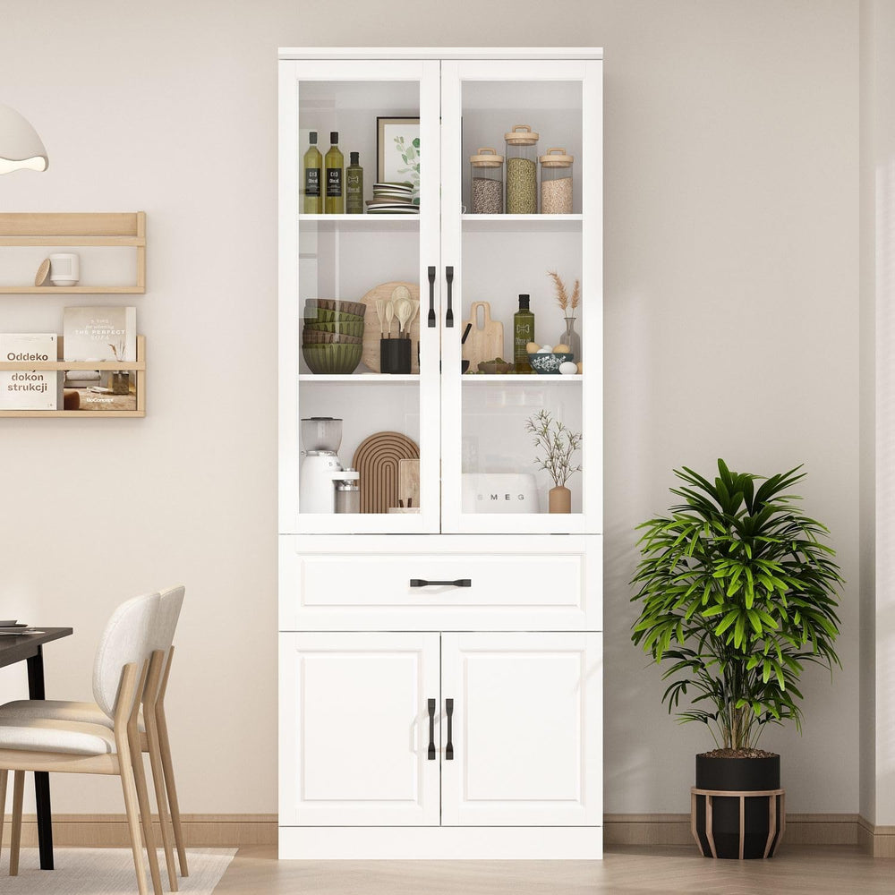 MOUMON Pantry Cabinet Kitchen Storage Cabinet with Glass Doors, Kitchen Pantr...