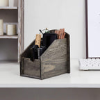 VERGOODR 3 Slot Rustic Wooden Remote Control Frame Media Organizer,Office Supply Storage,Magazine Pen Holders (Rock grey)