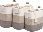 Tall Laundry Basket With Handles,Woven Cotton Rope Big Laundry Hamper Sorters,Versatile Storage for Dirty Clothes,Baby Toys,and Blankets in Bathroom, Nursery,and Living Room (Gradient Brown, 80L)