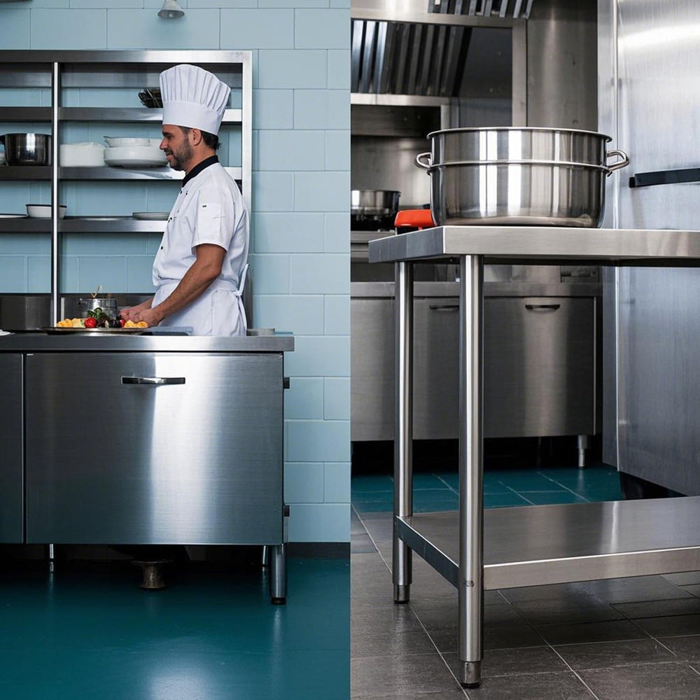 24x24 Inch Stainless Steel Prep Work Table with Caster Undershelf | Rust Resi...