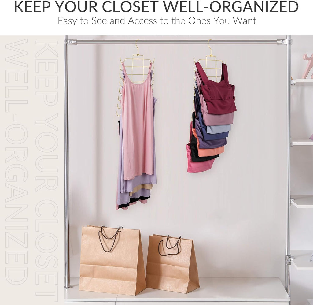 ZEDODIER 4 Pack Tank Top Hanger Space Saving, Bra Hangers for Closet Organizer, Hanging Bra Organizer Tank Tops Holder with 32 Hooks, Metal Closet Organizers and Storage Small Space Solutions, Gold