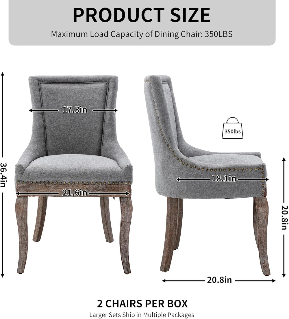Modern Dining Chairs Set of 2, Fabric Upholstered High Back Chairs with Nailh...