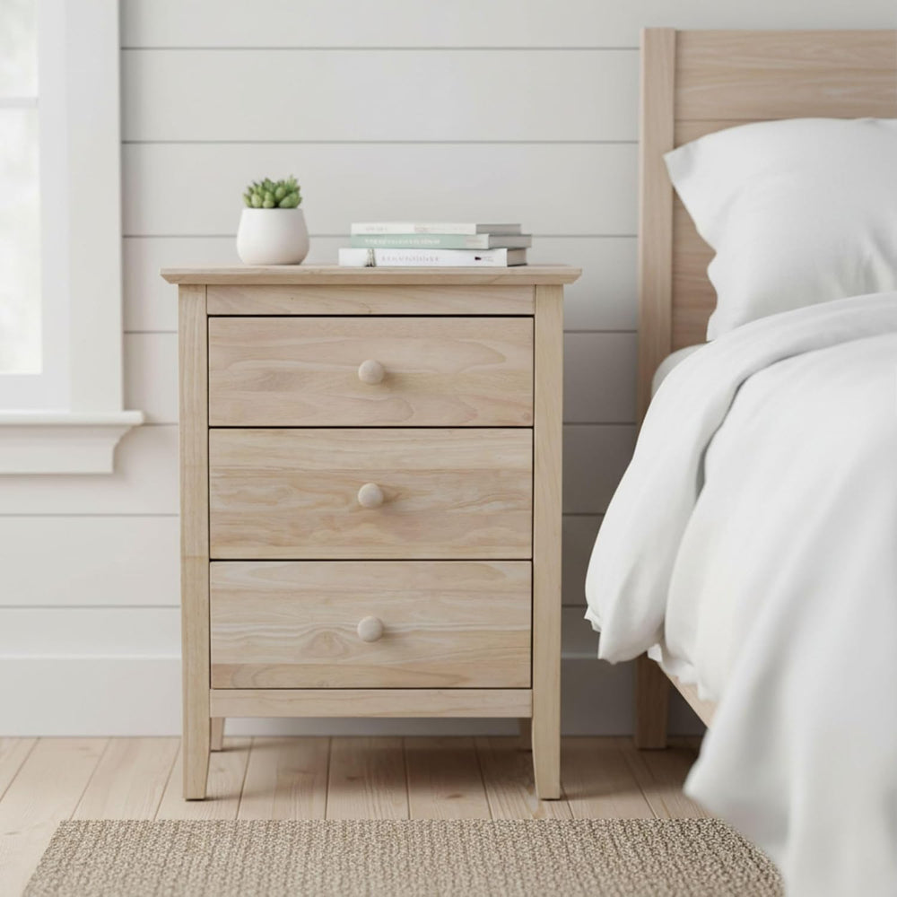 25"H Solid Wood Bedroom Nightstand with 3 Drawers, Parawood Construction...
