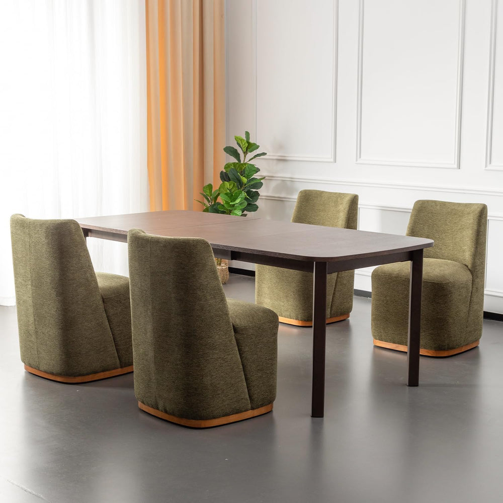 Chenille Rolling Dining Chairs with Casters Set of 2, Modern Upholstered Kitc...