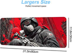 Tactical Soldier Gaming Mouse Pad – 31.5" x 11.8" Extended Desk Mat with Red Urban Battle Scene – Non-Slip Base, Smooth Surface for Gamers & Office Use