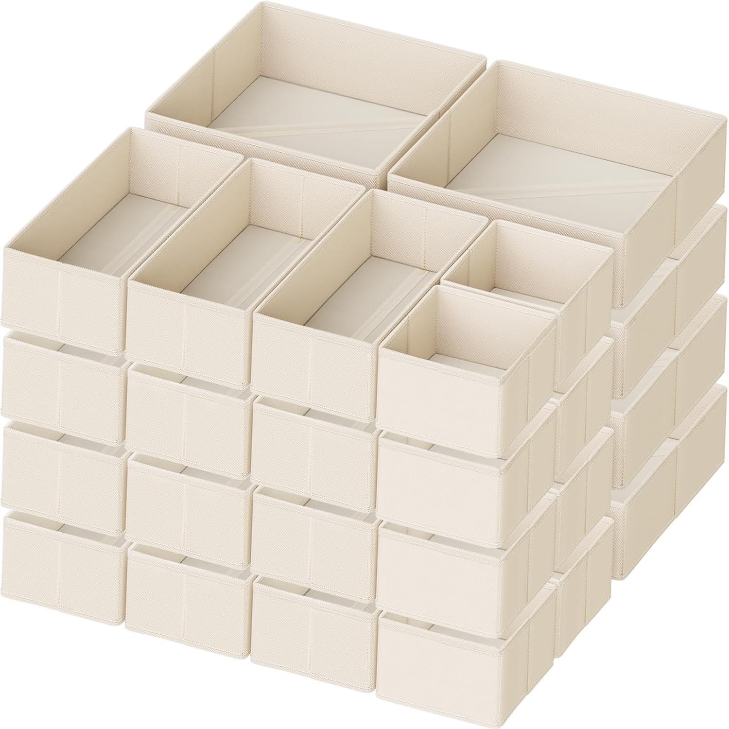 Criusia Drawer Organizer Clothes, 24 Pack Dresser Organizer for Baby Clothes, Underwear, Sock- Foldable Closet Organization and Storage Dividers Bins for Nursery, Bedroom and Dorm (Beige)