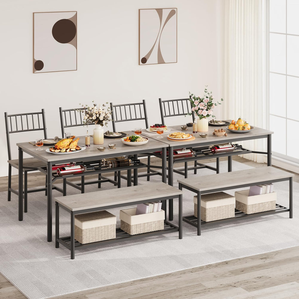 GarveeHome Dining Table Set for 4, Kitchen Table and Chairs for 4 with Wine R...