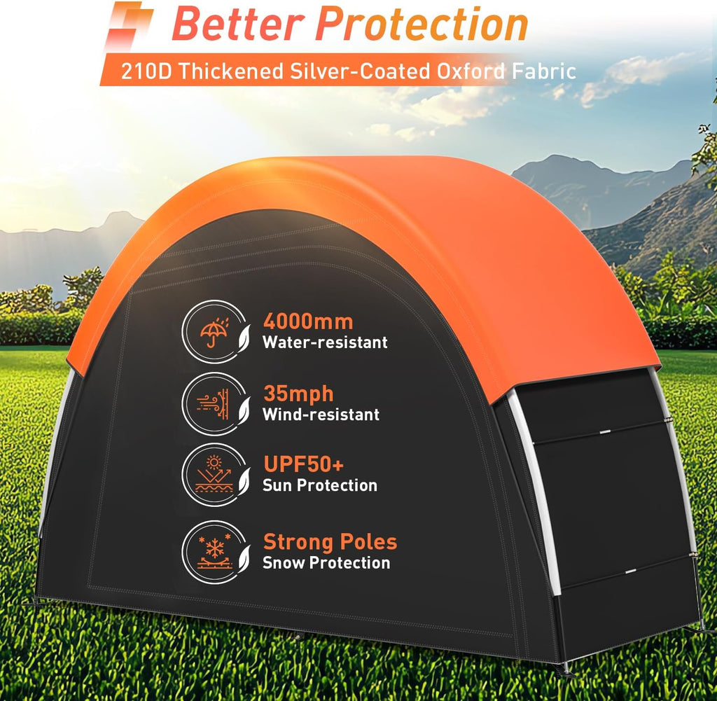 Upgraded Bike Tent with Rain Cover, Portable Outdoor Storage Shed for 2 Bikes, 210D Oxford Fabric PU4000 Waterproof, Bike Shed/Bike Cover for Motorcycles, Garden Tools, Lawn Mower