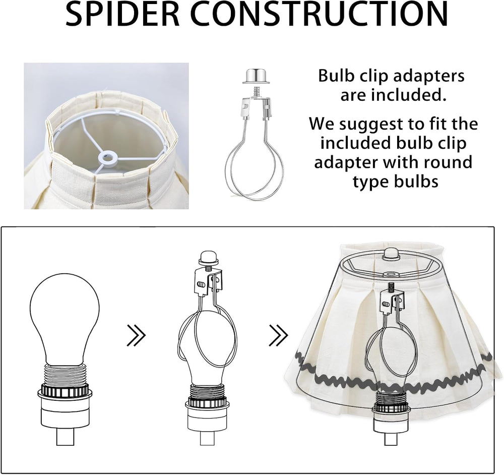 Pleated Fabric Lamp Shade with Bulb Clip Adapter, Detachable & Washable C...