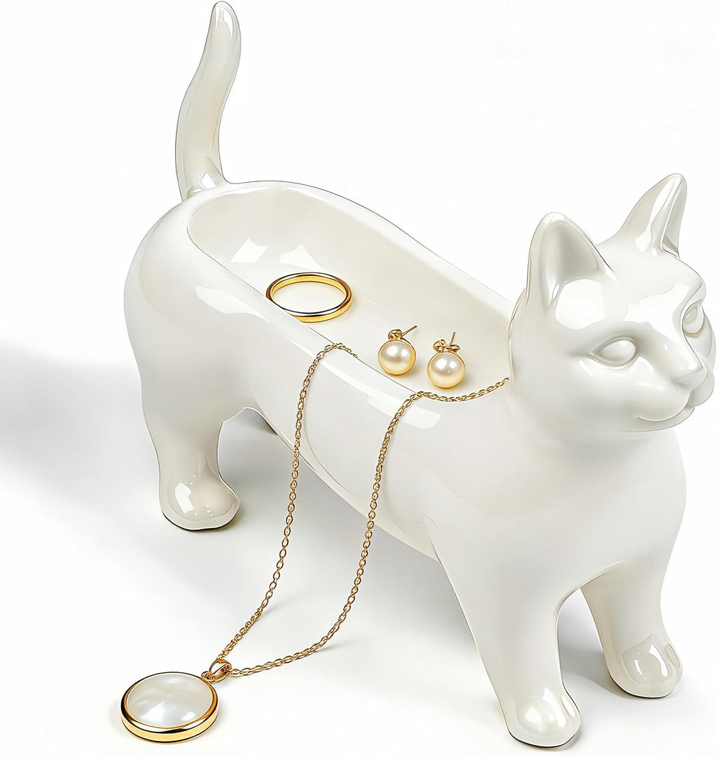 PUDDING CABIN Cat Gifts for Women Mom Siamese Ring Holder for Jewelry Rings, Earrings & Necklaces, Minimalist Home Decor, Unique Cats Gifts for Cat Lovers Birthday Mothers Day & Christmas