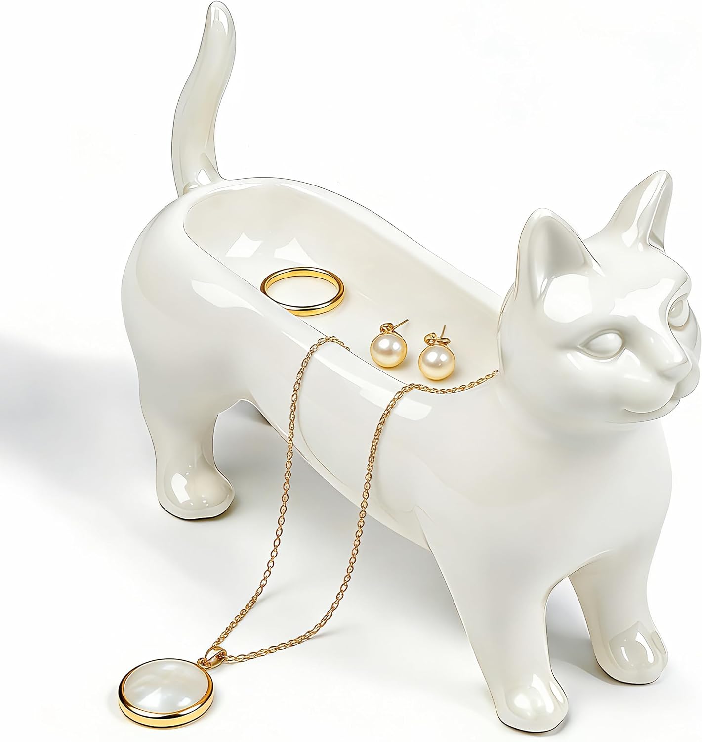 PUDDING CABIN Cat Gifts for Women Mom Siamese Ring Holder for Jewelry Rings, Earrings & Necklaces, Minimalist Home Decor, Unique Cats Gifts for Cat Lovers Birthday Mothers Day & Christmas