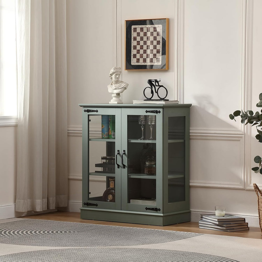 FOREST GRAVITY 31.5'' Small Display Buffet Cabinet with Glass Doors f...