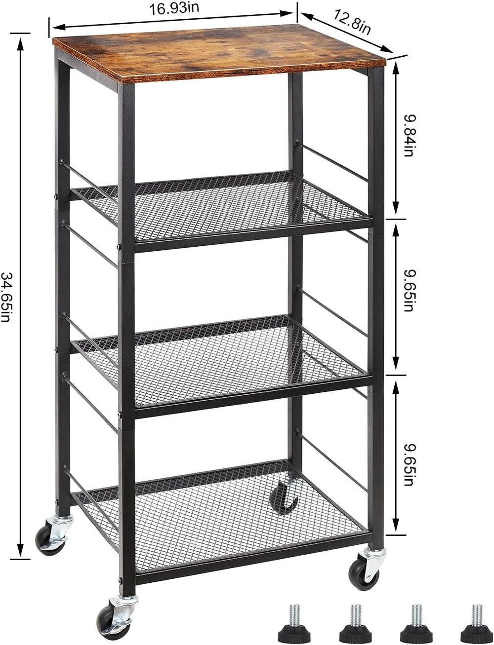 CADUKE Kitchen Storage Cart Baker's Rack 4-Tier Industrial Wood | Kitchen...