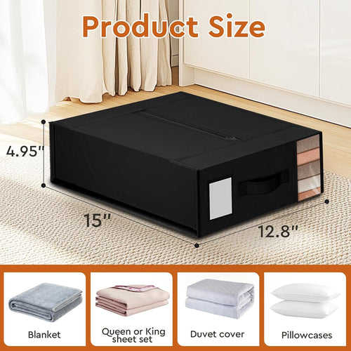 2 Pack Bed Sheet Closet Organizers and Storage,Sturdy Foldable Storage Containers with Window and Label,Storage and Organization for Bedding Sheets,Duvet Covers,Blankets (Black)