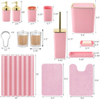 Pink Bathroom Set with Shower Curtain and Rugs- 25PC Bathroom Accessory Set, Pink Shower Curtain Set, Toilet Brush, Trash Can, Qtip Holder Dispenser & Soap Dispenser