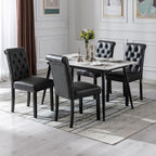Button Tufted Dining Chairs Set of 2, Upholstered PU Leather Dining Room Chairs Farmhouse Parsons Kitchen Chairs with Wood Legs for Bedroom/Living Room/Resturant, Padded Seat, Black