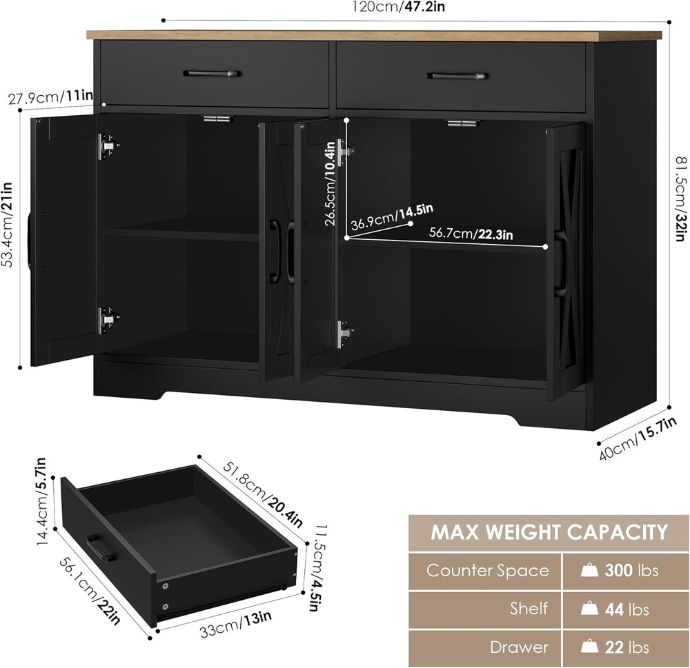 HOSTACK Buffet Cabinet with Storage, 47.2" Kitchen Sideboard Buffet with...