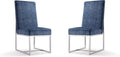Manhattan Comfort Element Modern Velvet Dining Chairs, High Density Foam, Chrome Finish Stainless Steel Frame, High-Back, Fully Assembled Industrial Chic Accent Furniture, Set of 2, Blue