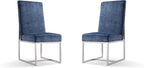Manhattan Comfort Element Modern Velvet Dining Chairs, High Density Foam, Chrome Finish Stainless Steel Frame, High-Back, Fully Assembled Industrial Chic Accent Furniture, Set of 2, Blue
