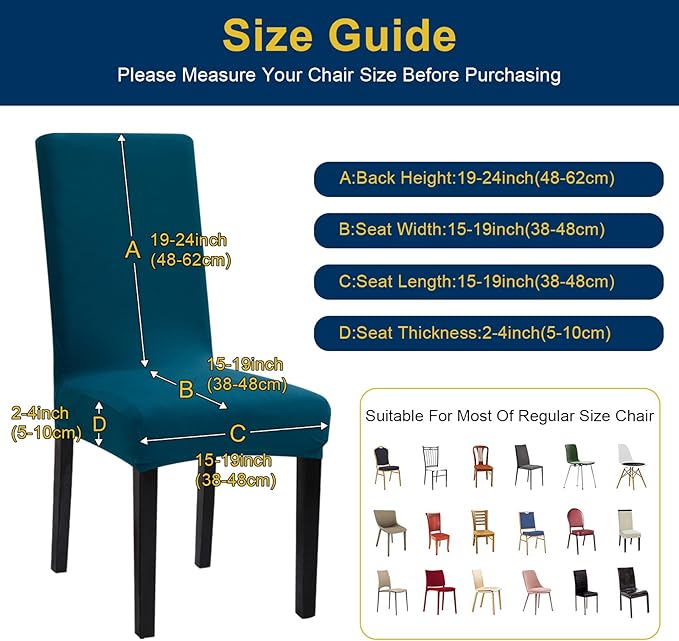 Chair Covers, Stretch Kitchen Dining Room Chair Covers Set of 6, Removable Washable Dining Chair Slipcovers for Home, Hotel, Banque
