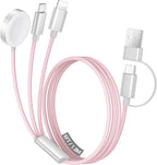 Temdan for Travel Vacation Essentials,3 in 2 USB C Cable for Apple Watch Charger/iPhone 17 Charger/Lightning,Multi Charging Cable Cord,Camping Essentials,Designed for iWatch &iPhone 16-12-6FT Pink