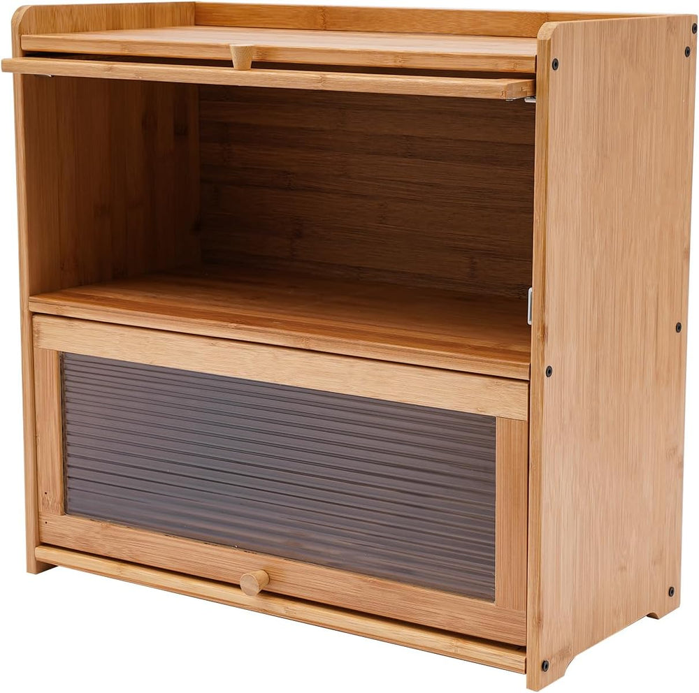 2 Tier Bamboo Countertop Pantry, Kitchen Countertop Flatware Storage Cabinet ...