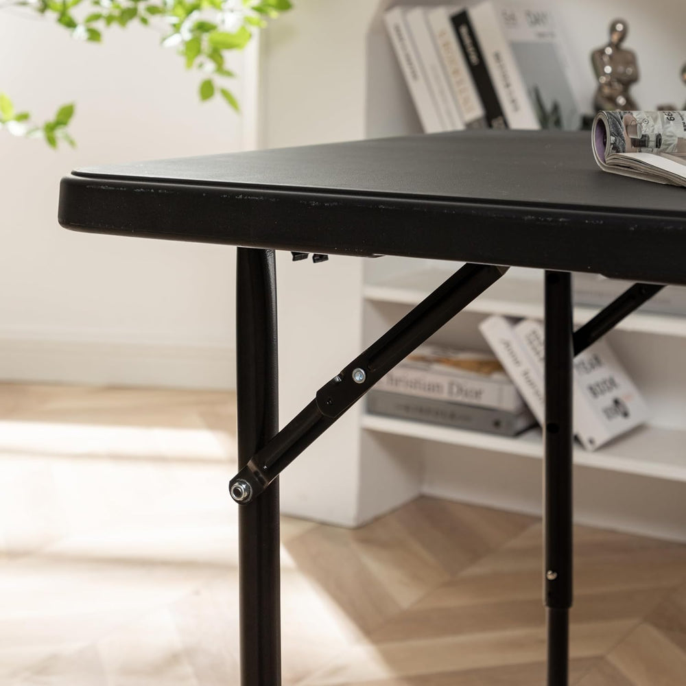 BTEXPERT 4 Foot Fold-in-Half Folding Utility Table, Height Adjustable Portabl...