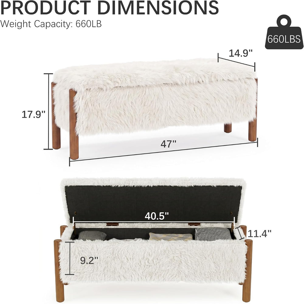 Modern Storage Benches with Walnut Wood Legs, 47'' Ottoman Bench with...
