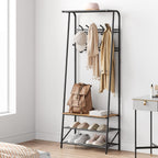 Amyove Coat Rack Shoe Bench with 10 Hooks, Hall Trees Entryway Bench with Storage, Multifunctional Hallway Organizer, Wood Look Accent Furniture with Metal Frame