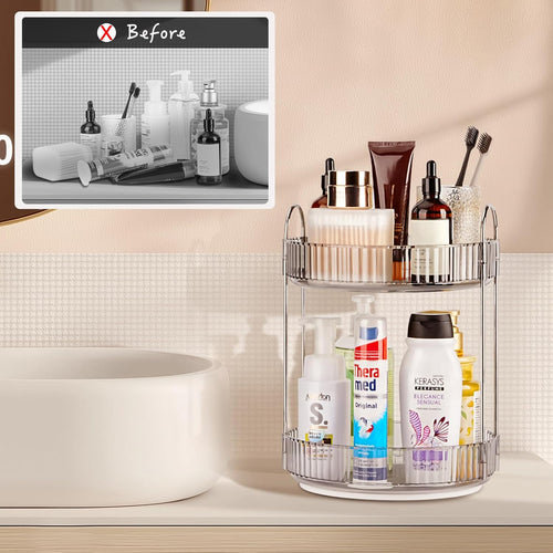 360 Rotating Makeup Organizer, 2 Tier Lazy Susan Bathroom Counter Organizer, Skincare Organizers, Spinning Perfume Organizer & Vanity Organizer Countertop (Classic Grey, 2 Tier)