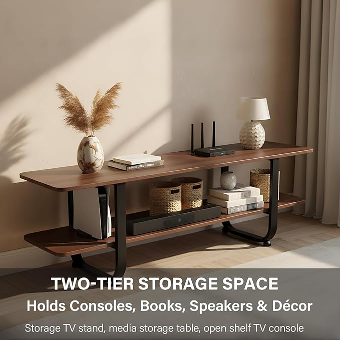 Tiita Bamboo TV Stand with Storage for TV up to 65 inch, Bamboo Rattan TV Con...
