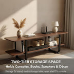 Tiita Bamboo TV Stand with Storage for TV up to 65 inch, Bamboo Rattan TV Console Entertainment Center with 2 Open Shelf, Mid Century Modern Media Console for Living Room, Bedroom