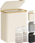 SONGMICS Laundry Hamper with Lid, 2-Section Large Laundry Basket, 34.3-gallon (130L), Removable Mesh Liner, Bamboo Handles, Collapsible, 20.5 x 15.2 x 27.8 Inches, Cream White ULCB513W01