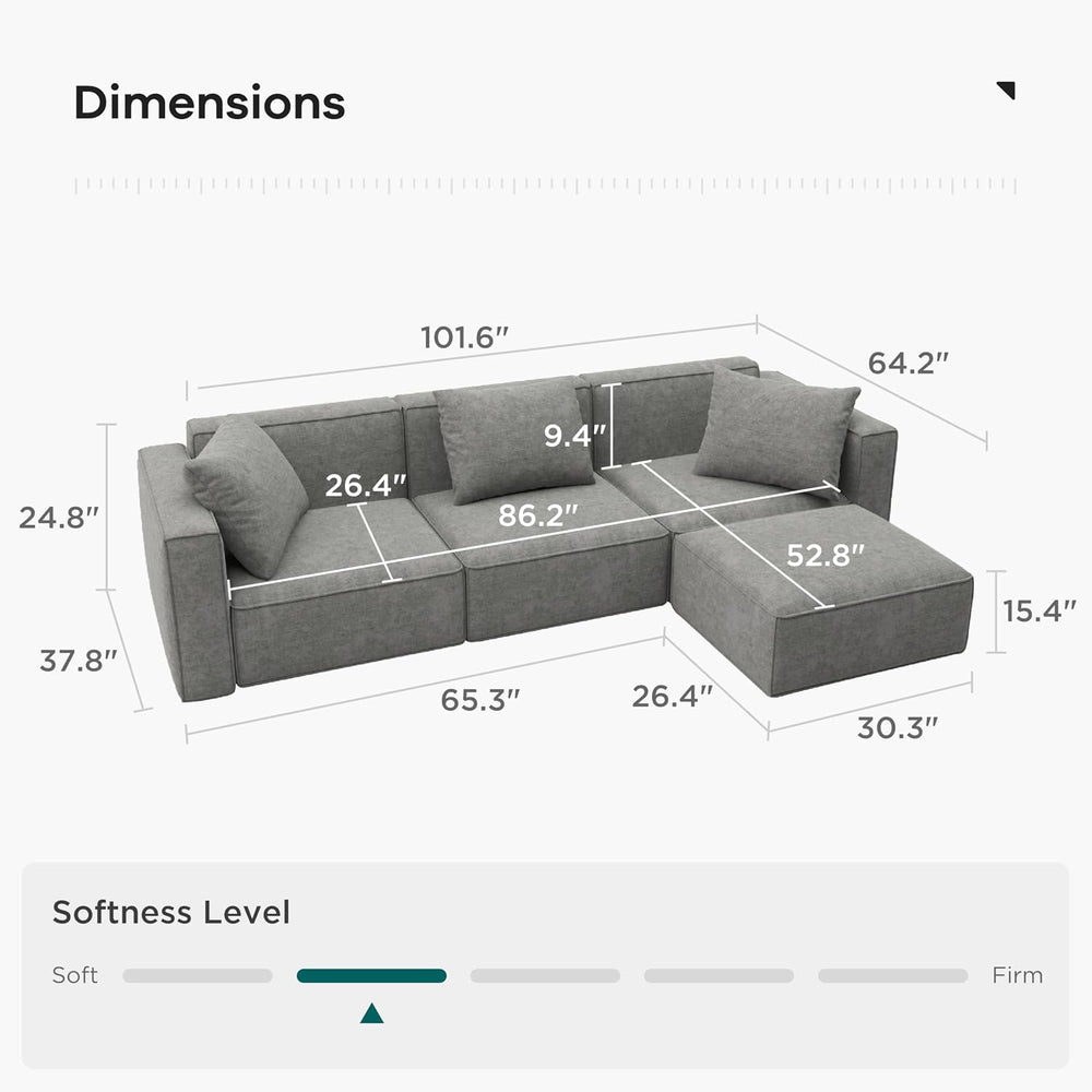 Acanva Zola Modular Sectional Living Room Sofa Set, L-Shape